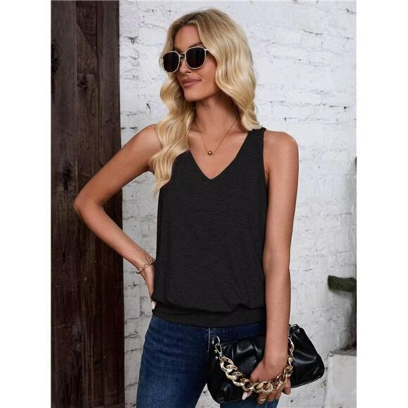 Womens V Neck Tank Top Sleeveless Loose Fit Summer Casual Cami Shirt 2025 - Picture 6 of 7
